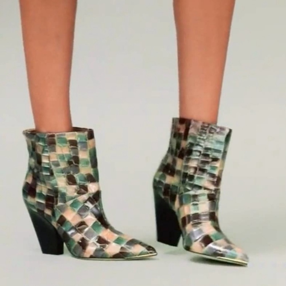 Tory Burch Lila mosaic hand painted stained glass multi color ankle boots.